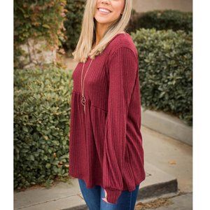 NWT Hacci Babydoll Top in Wine